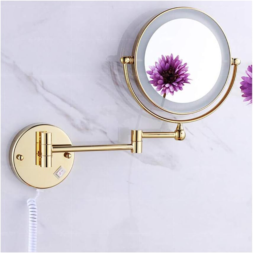 Gold Tone Folding Makeup Mirror with 3X Magnification and LED Light