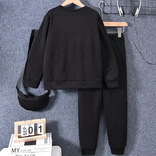 HIHA Boys Letter Print Sweatsuit Set with Bag