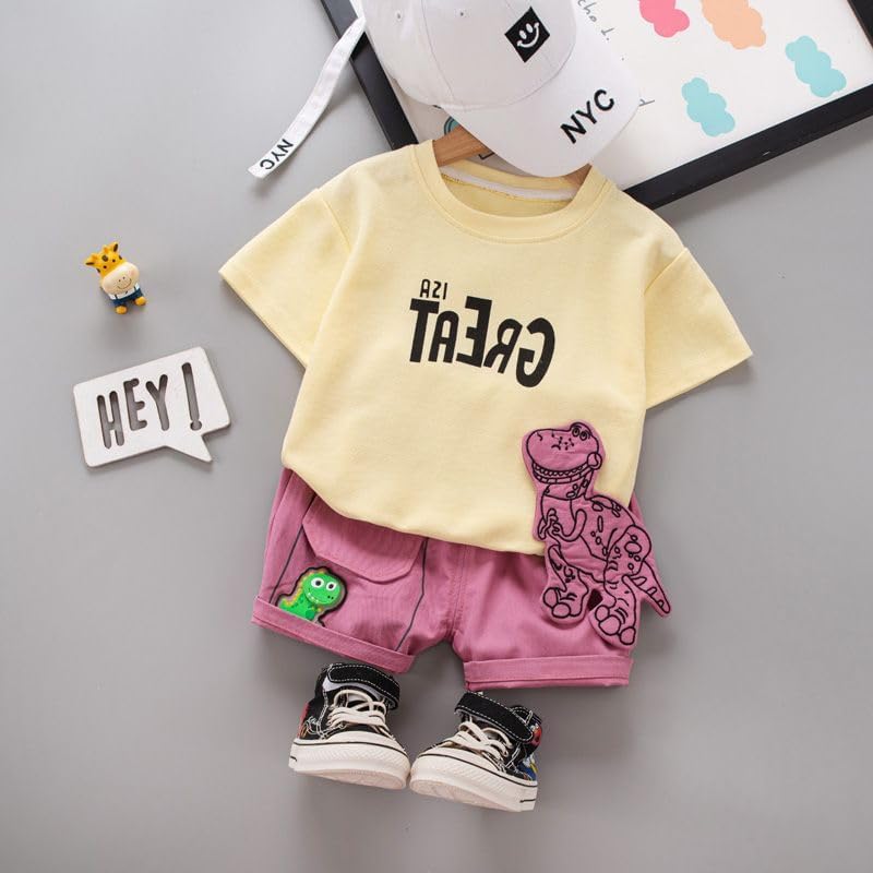 Baby Boys Summer Cartoon Decorative 2pcs Letter Printed Clothing Suit
