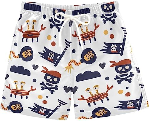 visesunny Summer Boys Beach Shorts with Pirate Crab Skull Flag Patterns