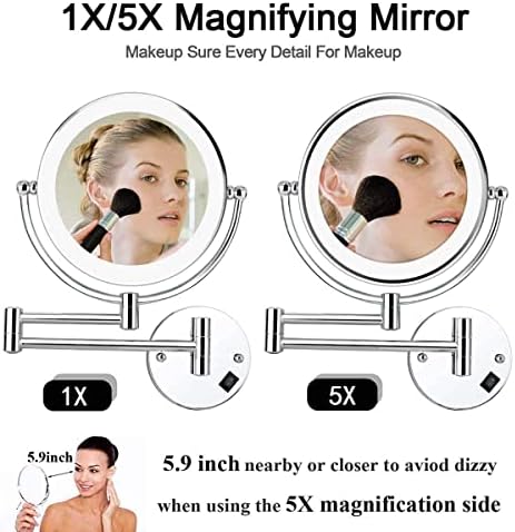 LCARY 5x Magnification Wall-Mounted Makeup Mirror