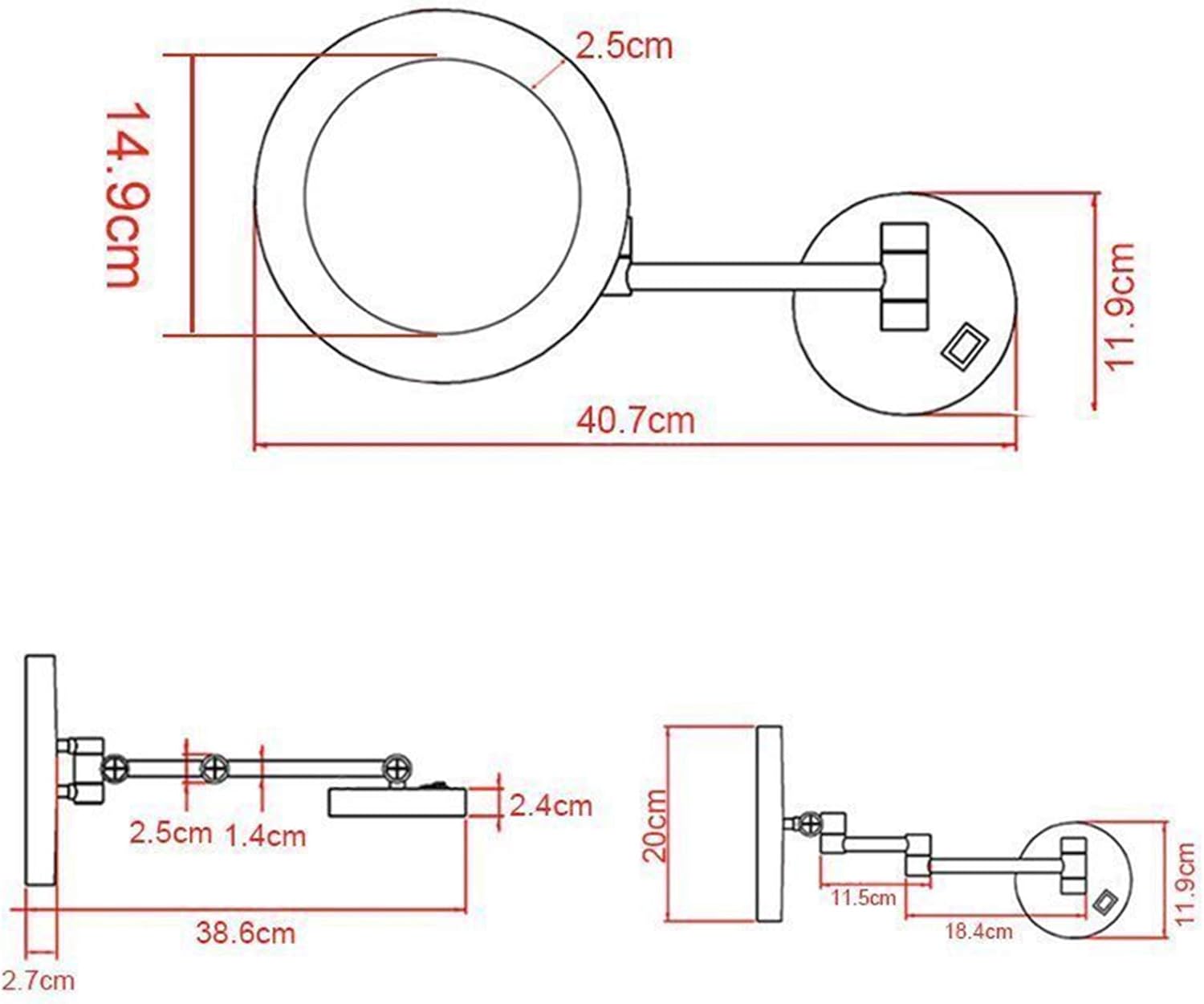 Precision-Made Dual-Purpose Makeup Shaving Mirror with LED Light Wall-Mounted