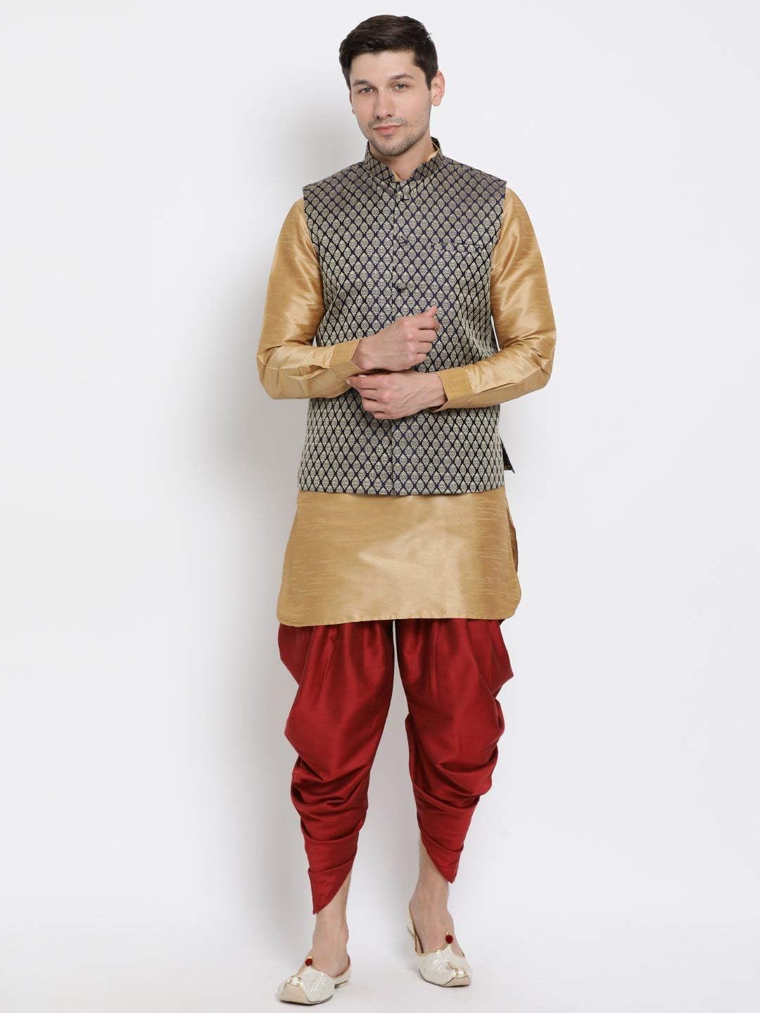 VASTRAMAY Baap Beta Gold Ethnic Set