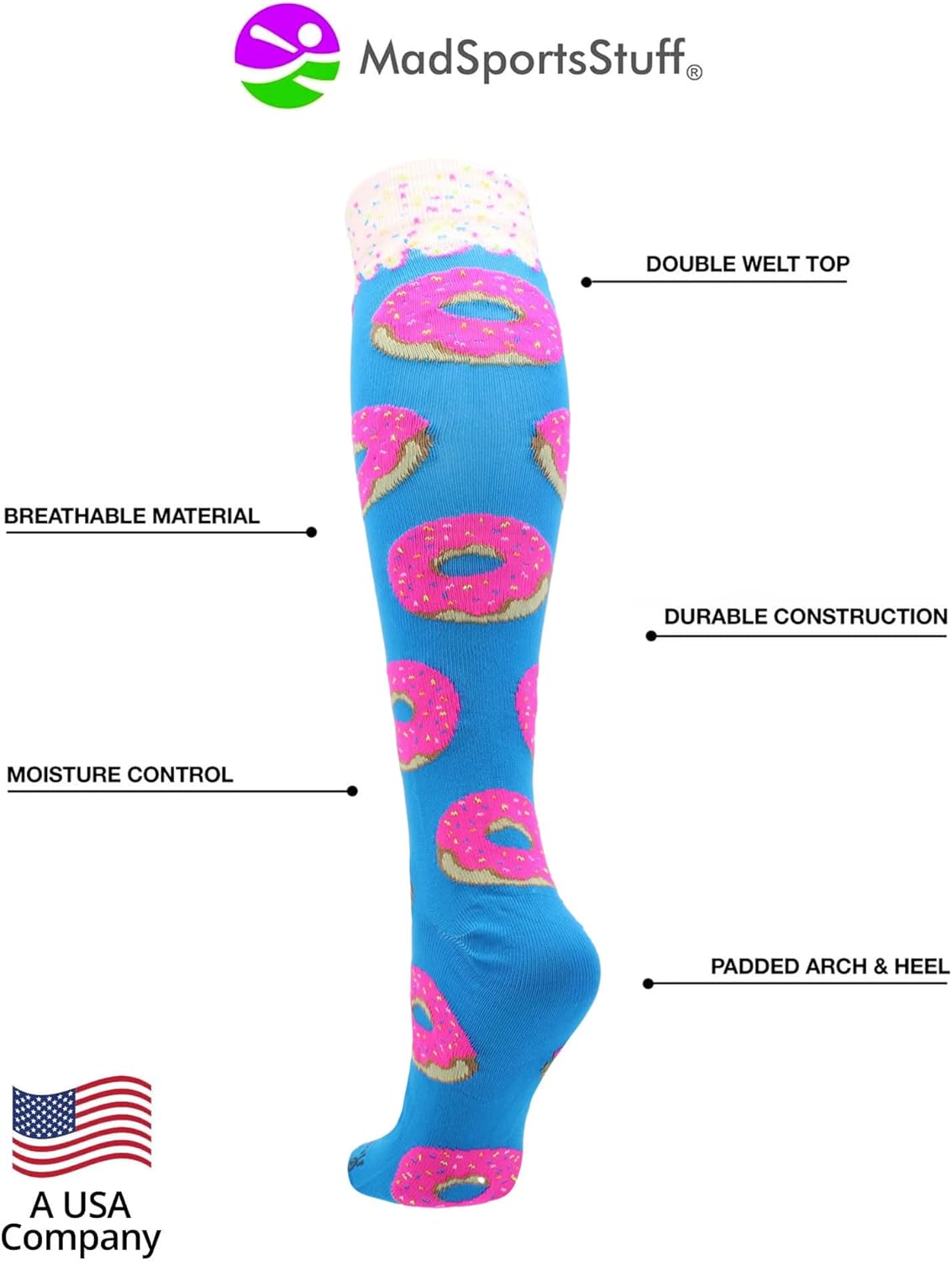 MadSportsStuff Donut Socks Pink Frosting Sprinkles