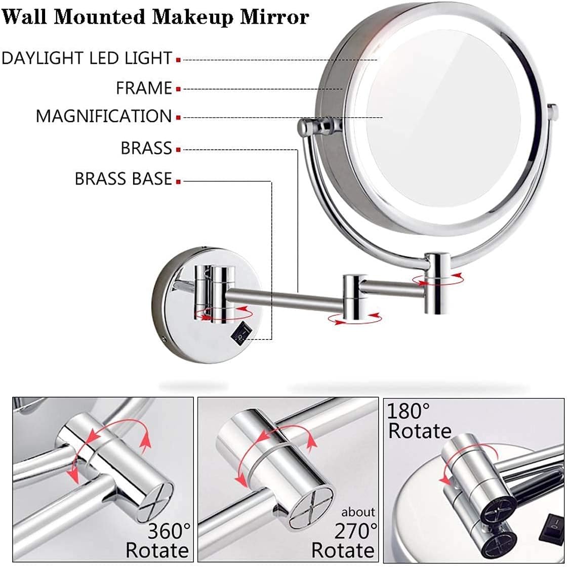 LCARY 5x Magnification Wall-Mounted Makeup Mirror