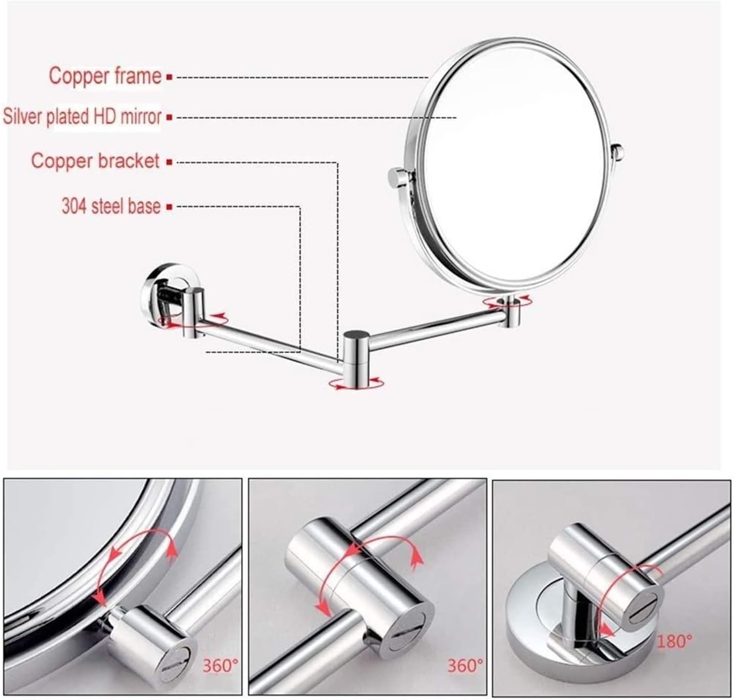FUDGIO 8 Inch Wall-Mounted Makeup Mirror