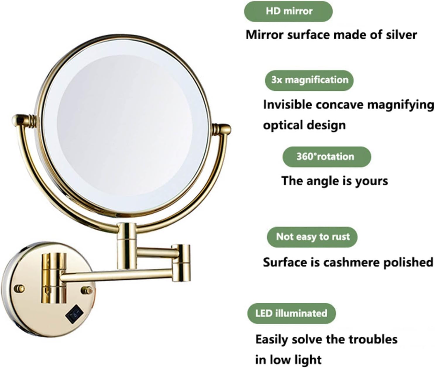 Lighted Makeup Mirror Wall Mounted with 3X Magnification
