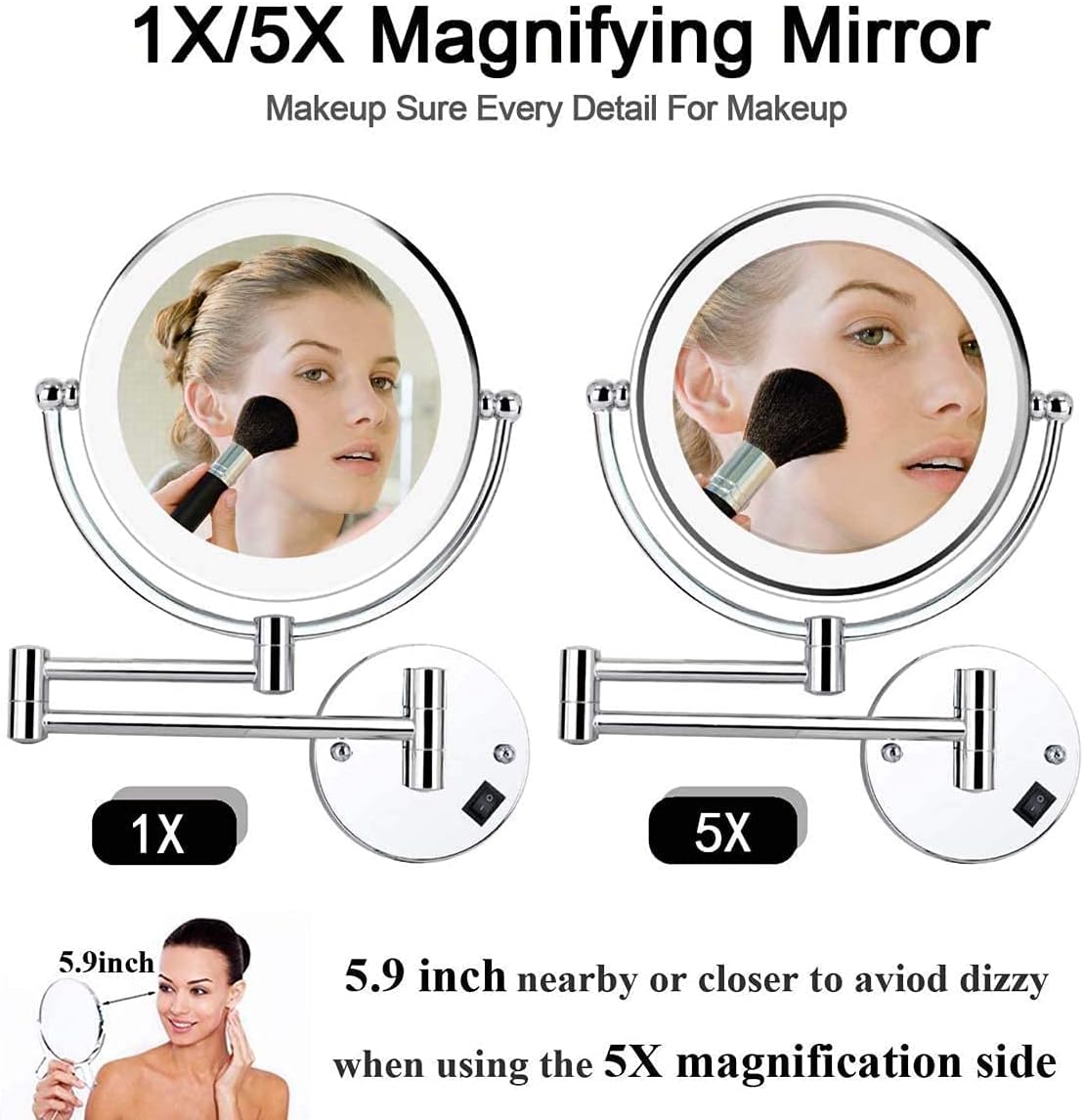 LCARY 5x Magnification Wall-Mounted Makeup Mirror