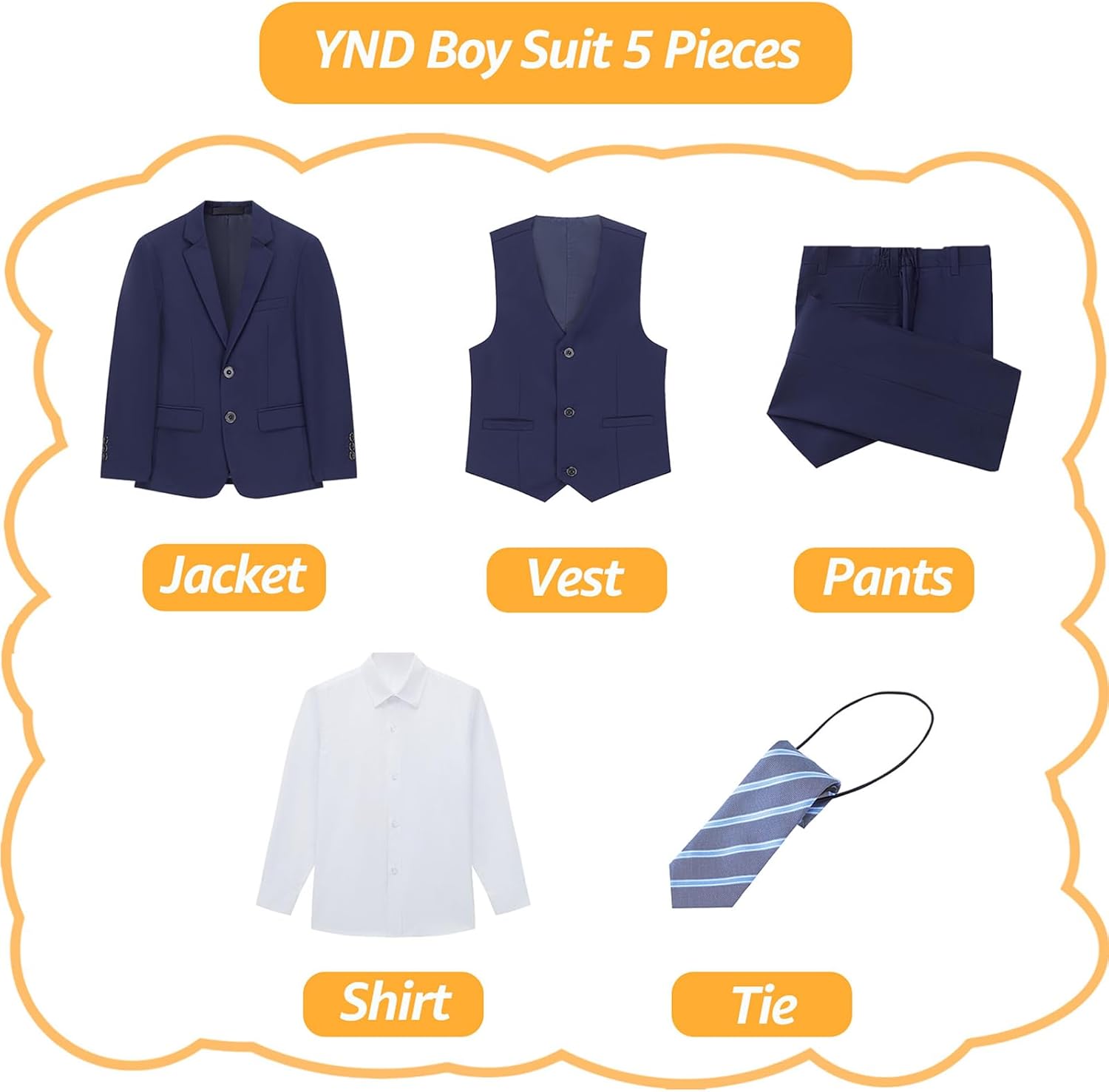 YND Boys Slim Fit 5-Piece Suit Set