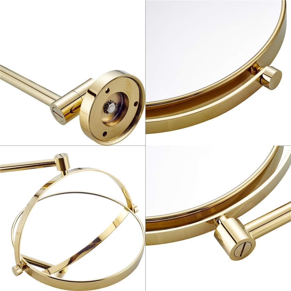 Wall-Mounted 8-Inch Makeup Mirror - Extendable Brass with Gold Finish