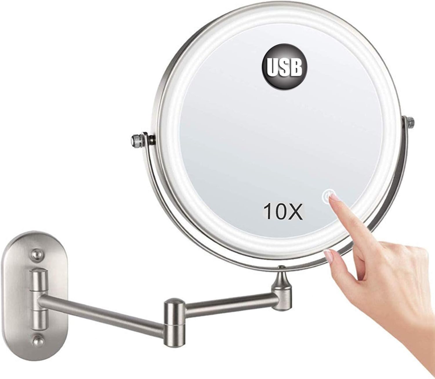 Wall-Mounted Shaving Mirror With 360 Swivel Foldable LED Light