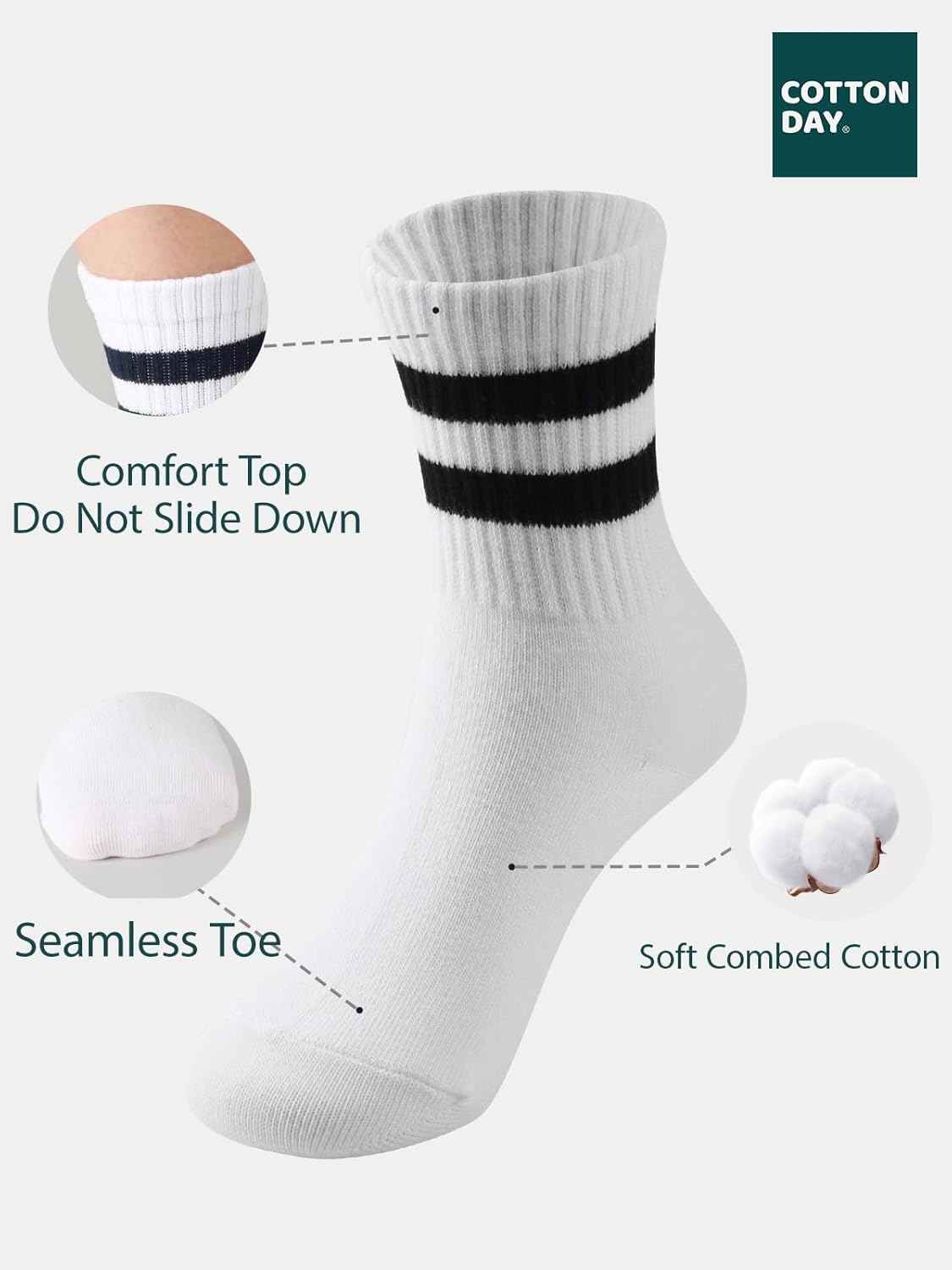 COTTON DAY Soft Athletic Socks for Kids