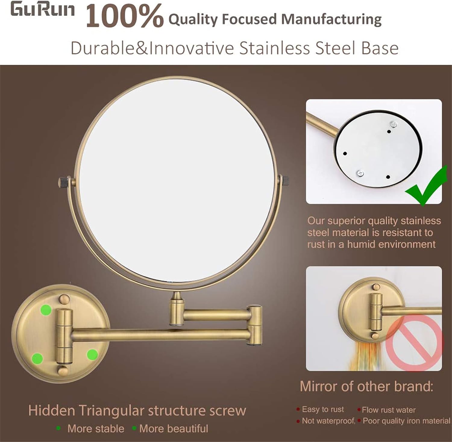 Versatile Wall-Mounted Makeup Mirror with Swivel Head