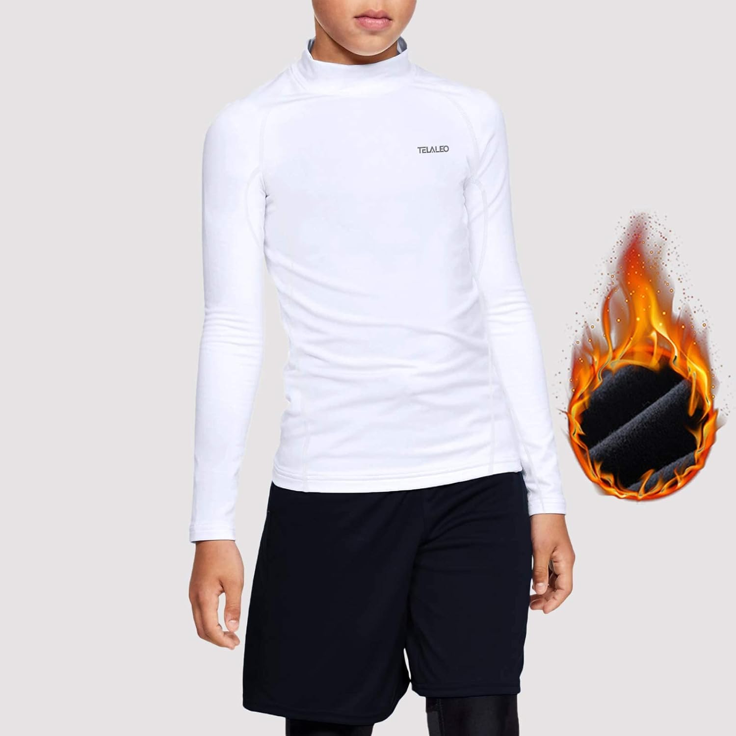 Youth Thermal Compression Shirt Fleece Lined Turtle Neck Active Base Layer 1