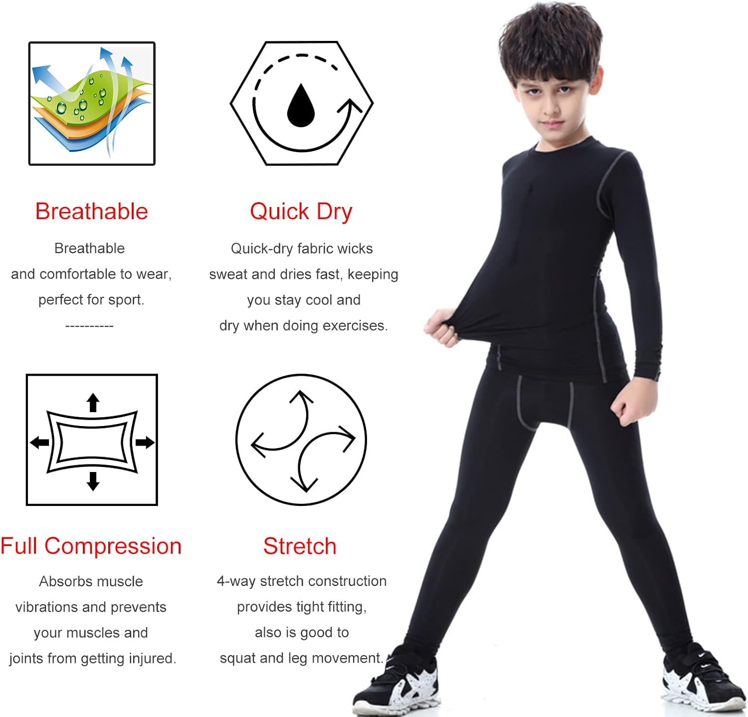 Youth Boys Compression Baseball Shirts Pants Set