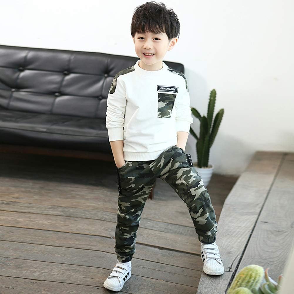 Lontakids Boys 2 Pieces Set Long Sleeve Top and Camouflage Pants