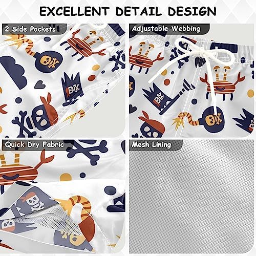 visesunny Summer Boys Beach Shorts with Pirate Crab Skull Flag Patterns