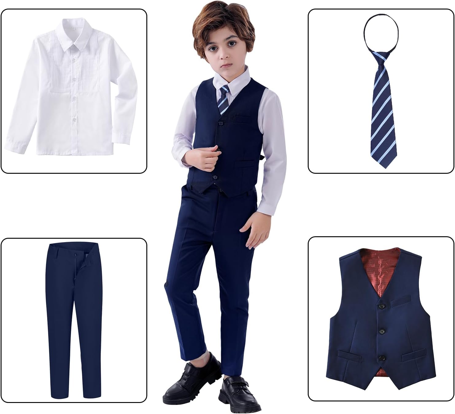 DOISPON Boys Slim Fit 4-Piece Formal Suit Set for Kids