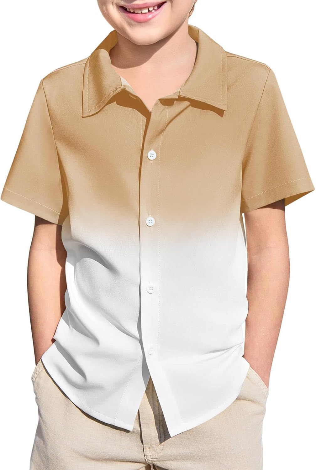 Haloumoning Boys Short Sleeve Gradient Button Down Shirts 5-14Y