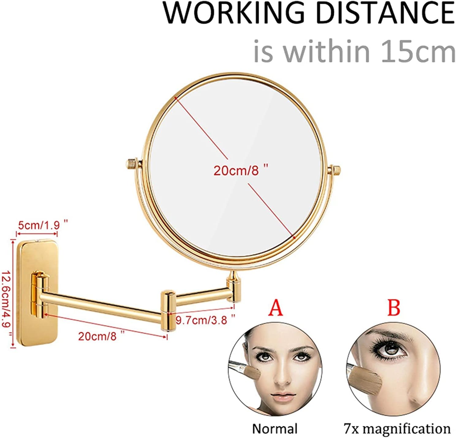 LCD Rechargeable Makeup Mirror with Lights 360 Rotation for Bathroom