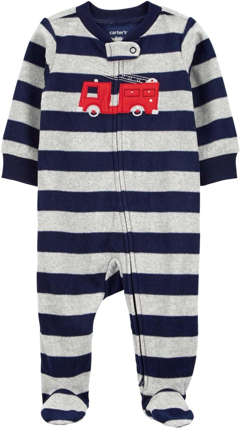 Carters Boys Interlock 115g219 Firetruck Zip-Up Fleece Sleep Play Pajama