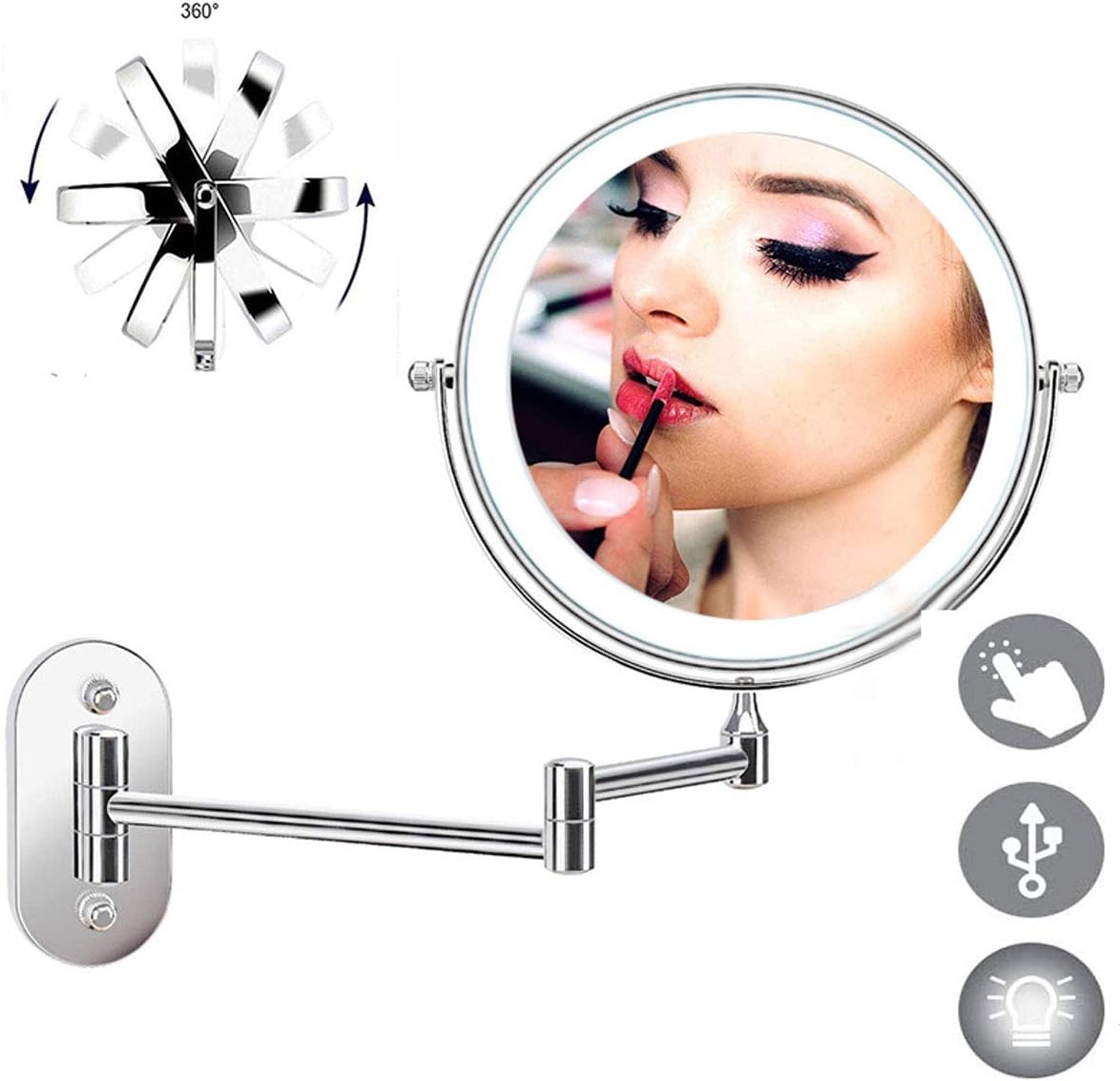 LCARY 360-Degree Rotating Wall-Mounted Makeup Mirror