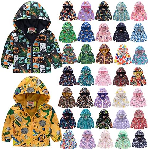 2023 Fall Dinosaur Print Zip Up Hooded Jacket for Toddler Boys Girls