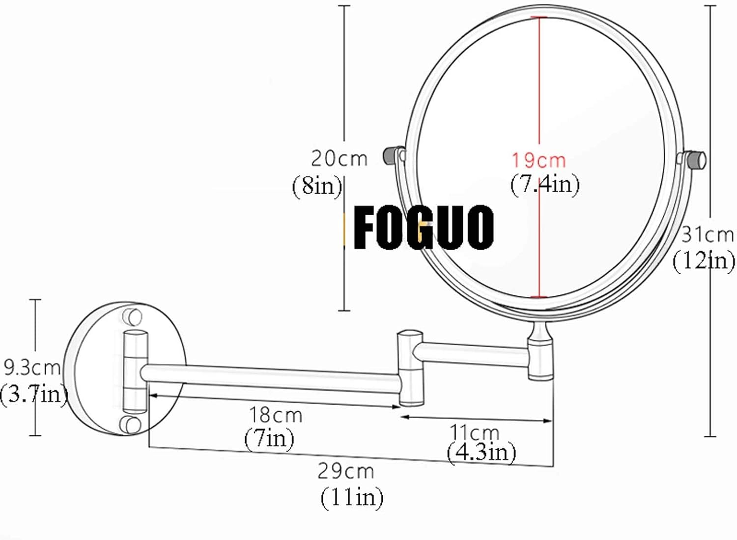 Double-Sided Makeup Mirror 8-Inch Vanity with 10x Magnification