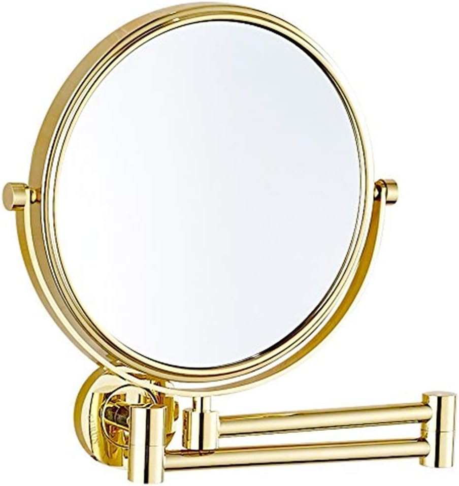 Wall-Mounted 8-Inch Makeup Mirror - Extendable Brass with Gold Finish