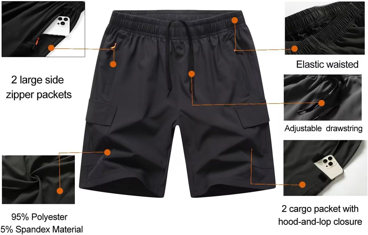 HONCAN Boys Cargo Short Quick Dry Hiking Shorts
