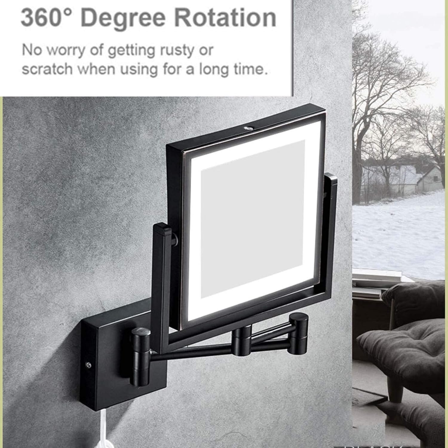 8 Inch LED Wall Mounted Makeup Mirror with 3X Magnification