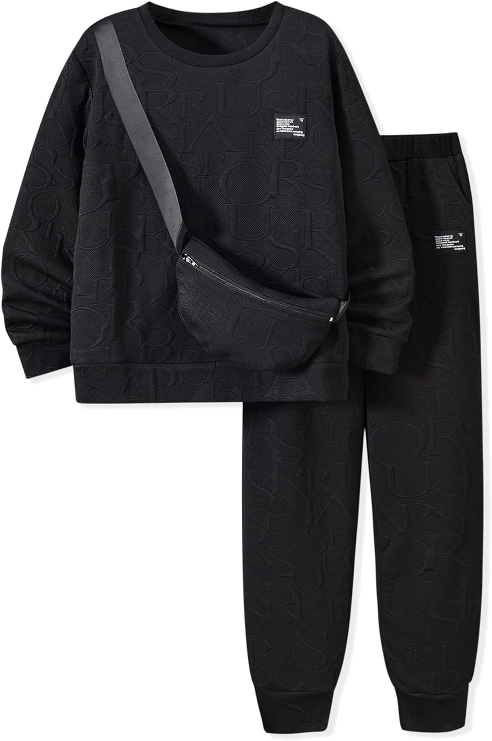 HIHA Boys Letter Print Sweatsuit Set with Bag