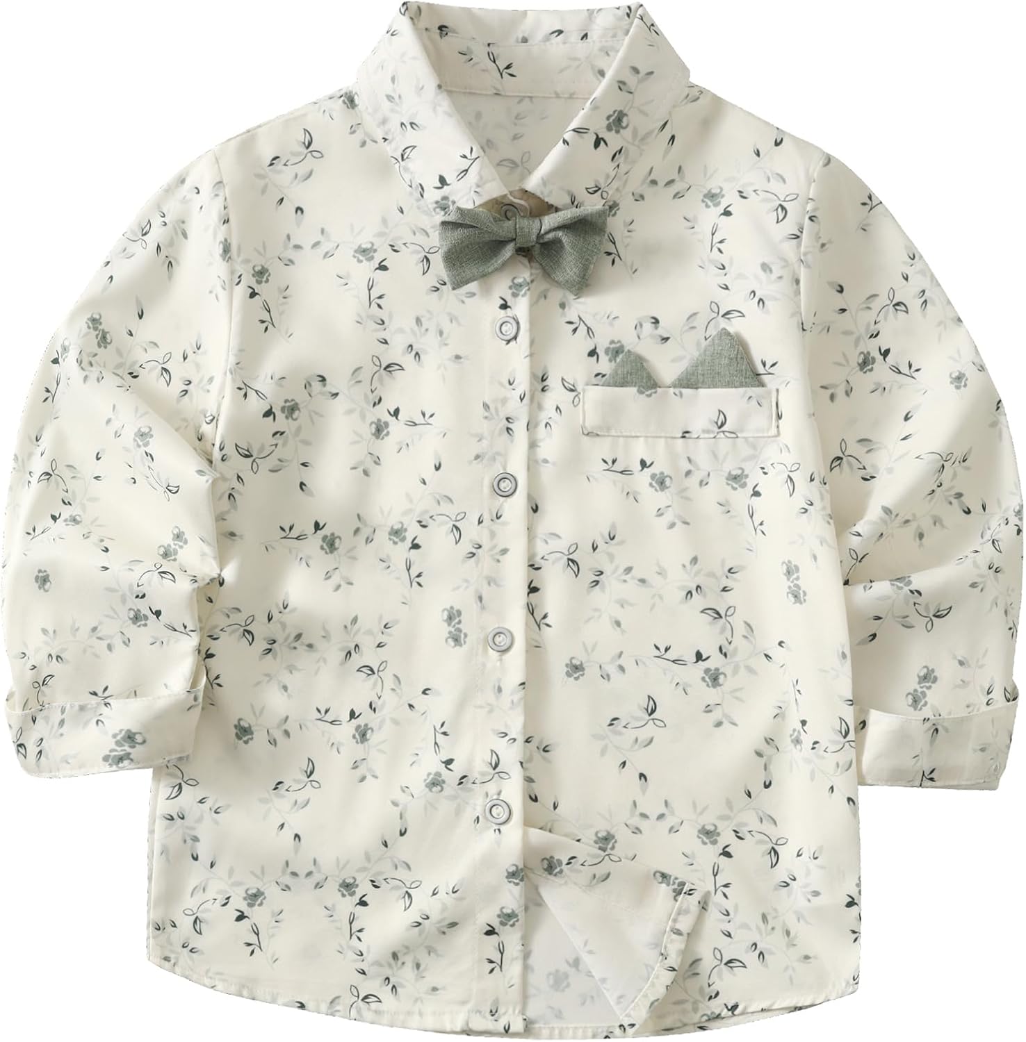 Little Boy Suit Dress Shirt with Bow Tie and Suspenders