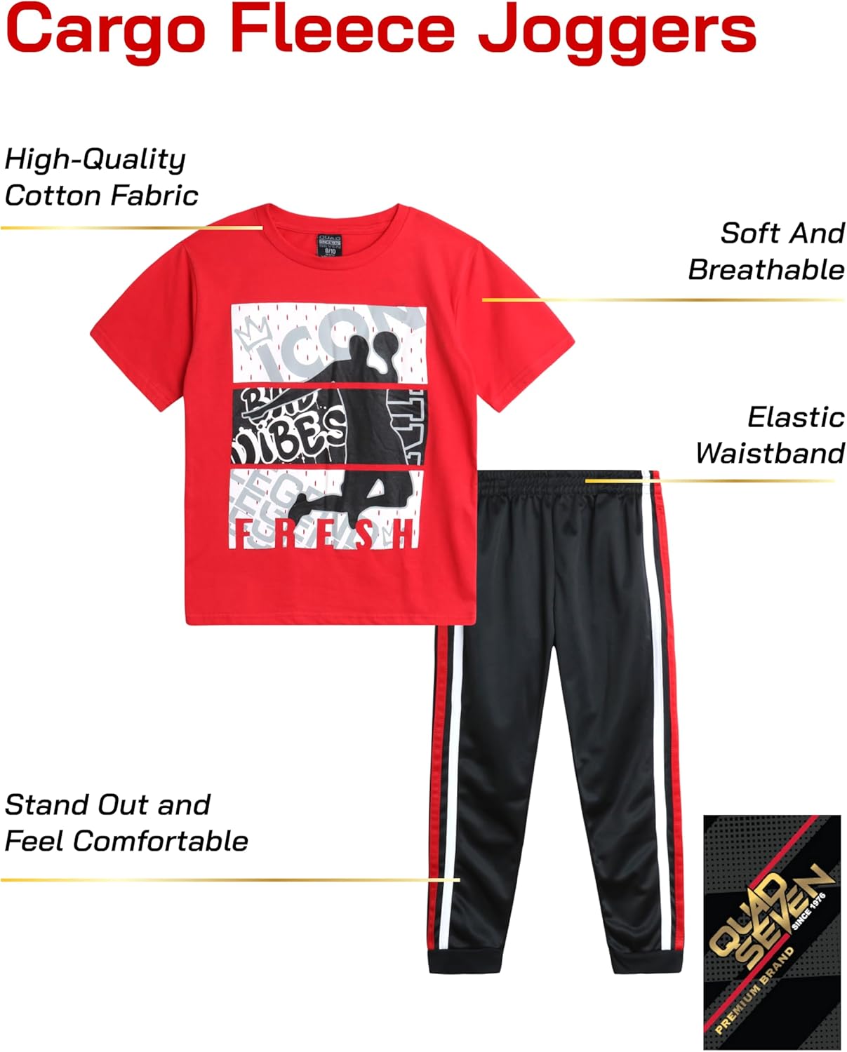 Quad Seven Performance T-Shirt Tech Tricot Pants Boys Jogger Set