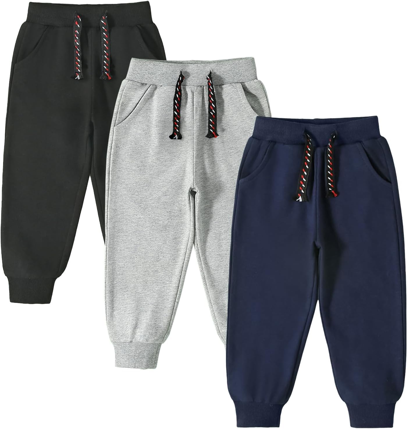 3 Pack Toddler Boys Girls Cotton Pull On Sweatpants with Drawstring