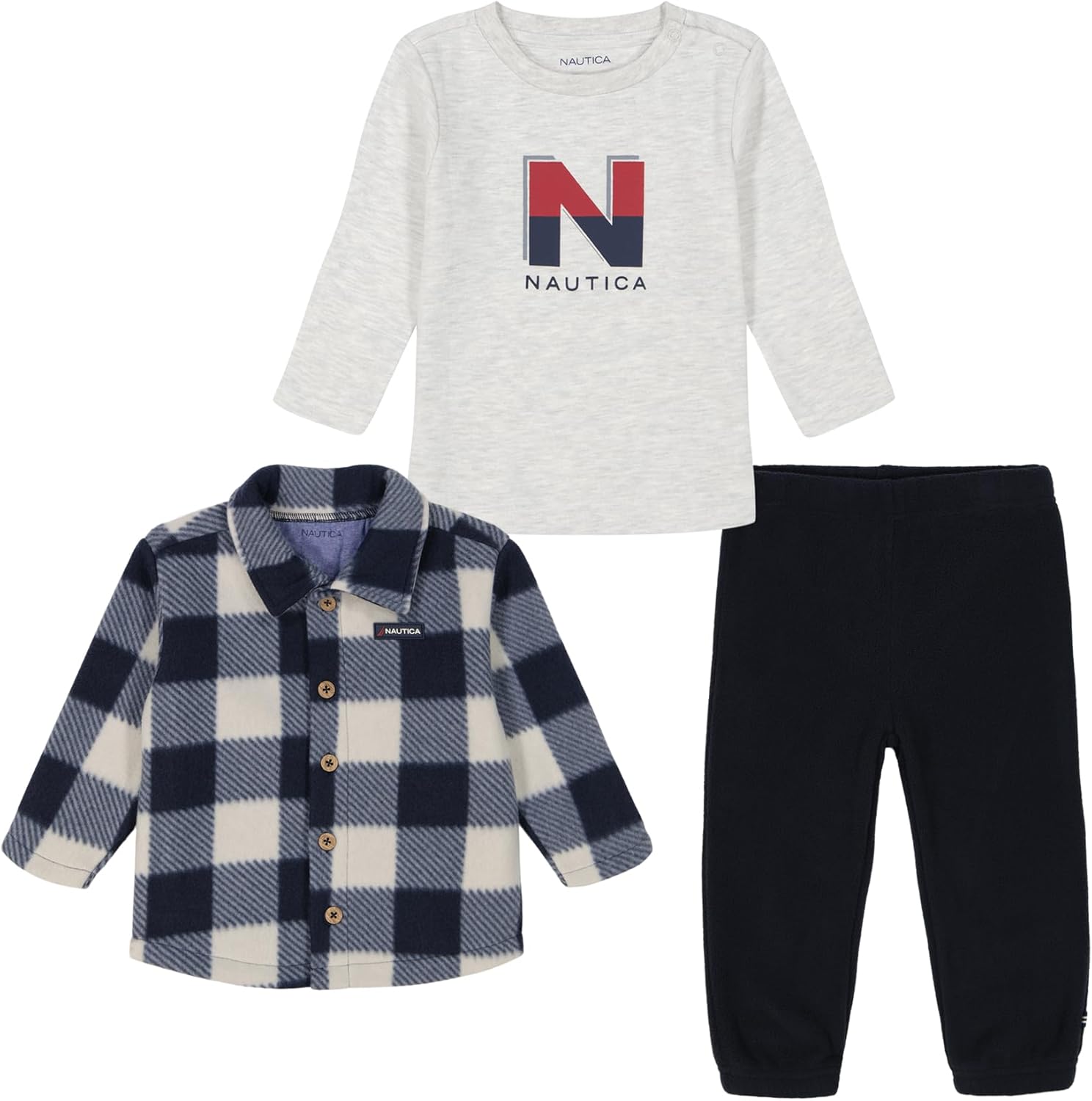 Nautica Boys 3PC Shacket Pants Set Premium Pad