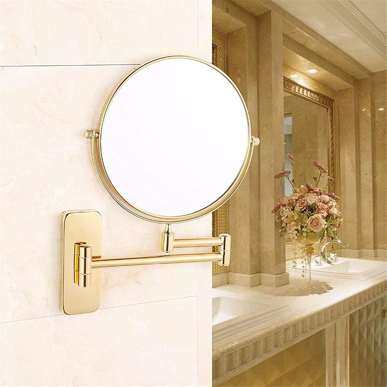 LCD Rechargeable Makeup Mirror with Lights 360 Rotation for Bathroom