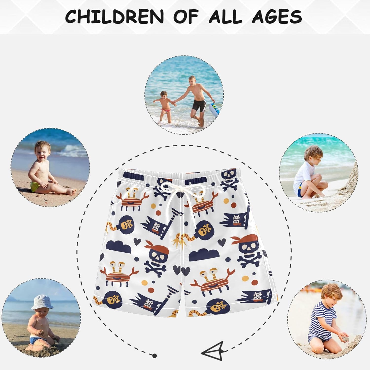 visesunny Summer Boys Beach Shorts with Pirate Crab Skull Flag Patterns