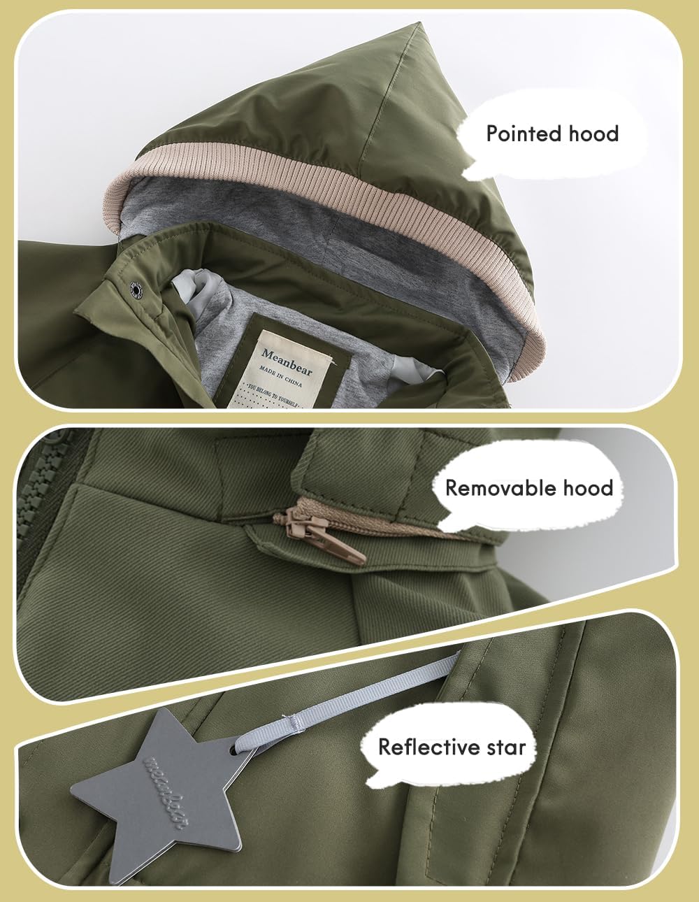 Biniduckling Kids Rain Jacket Water-Resistant Reflective Style-Forward