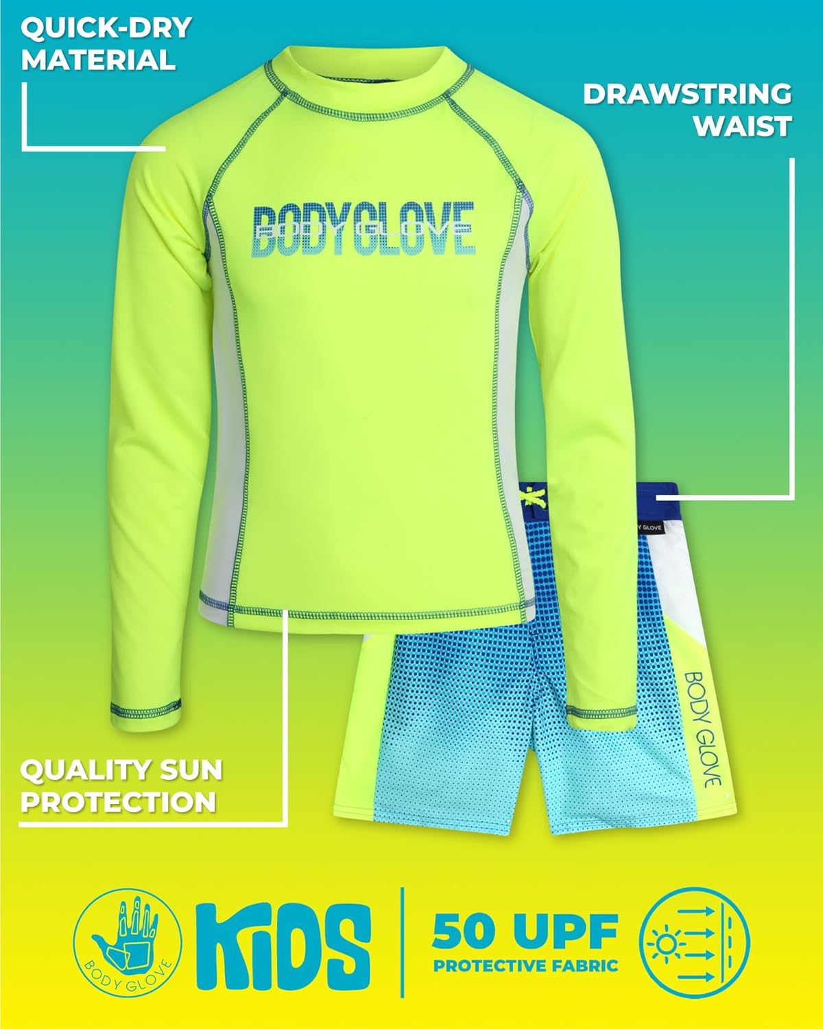 Body Glove Boys Rash Guard Swim Set UPF 50 Protection
