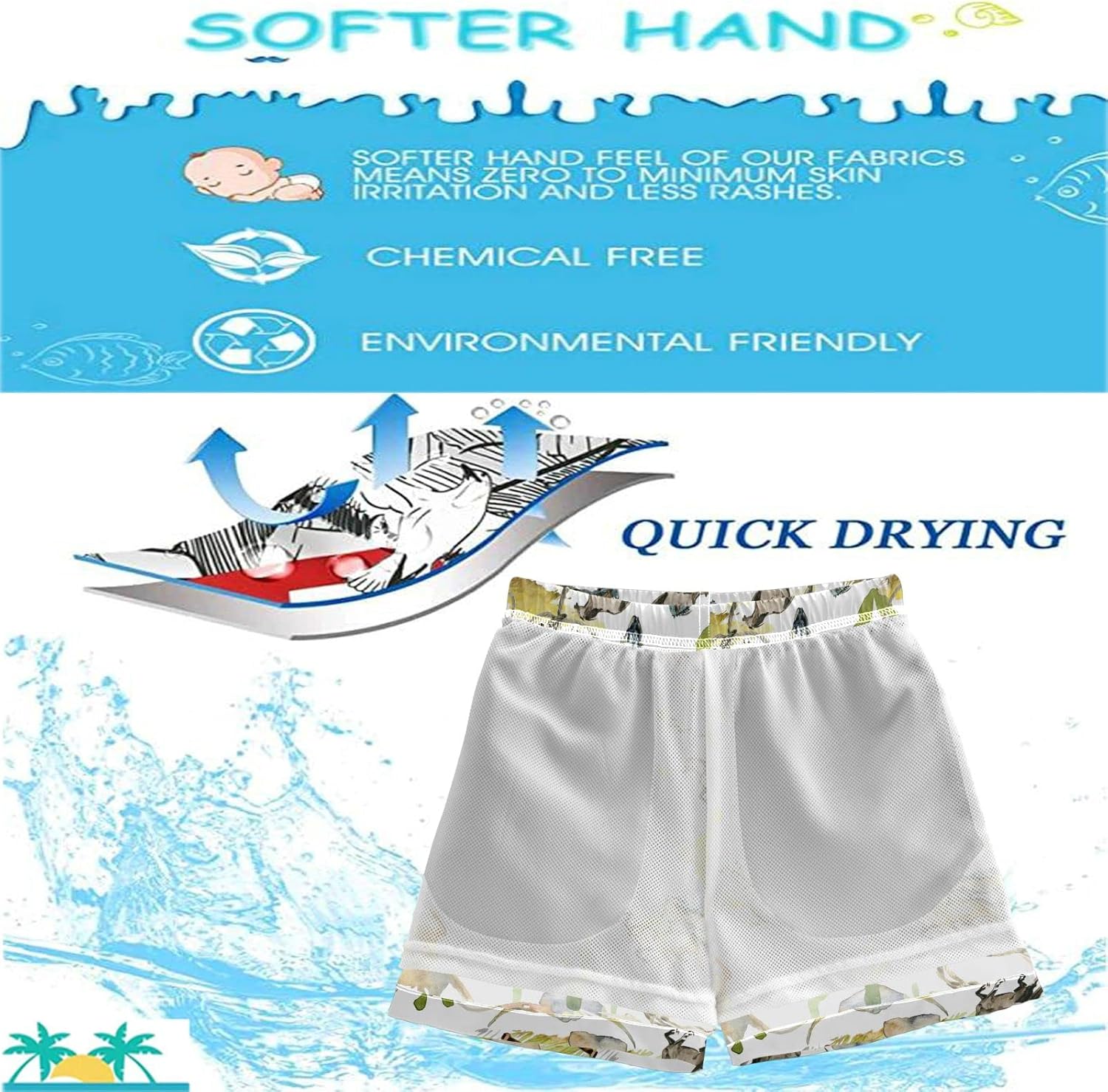 Visesunny Quick Dry Beach Board Shorts for Kids