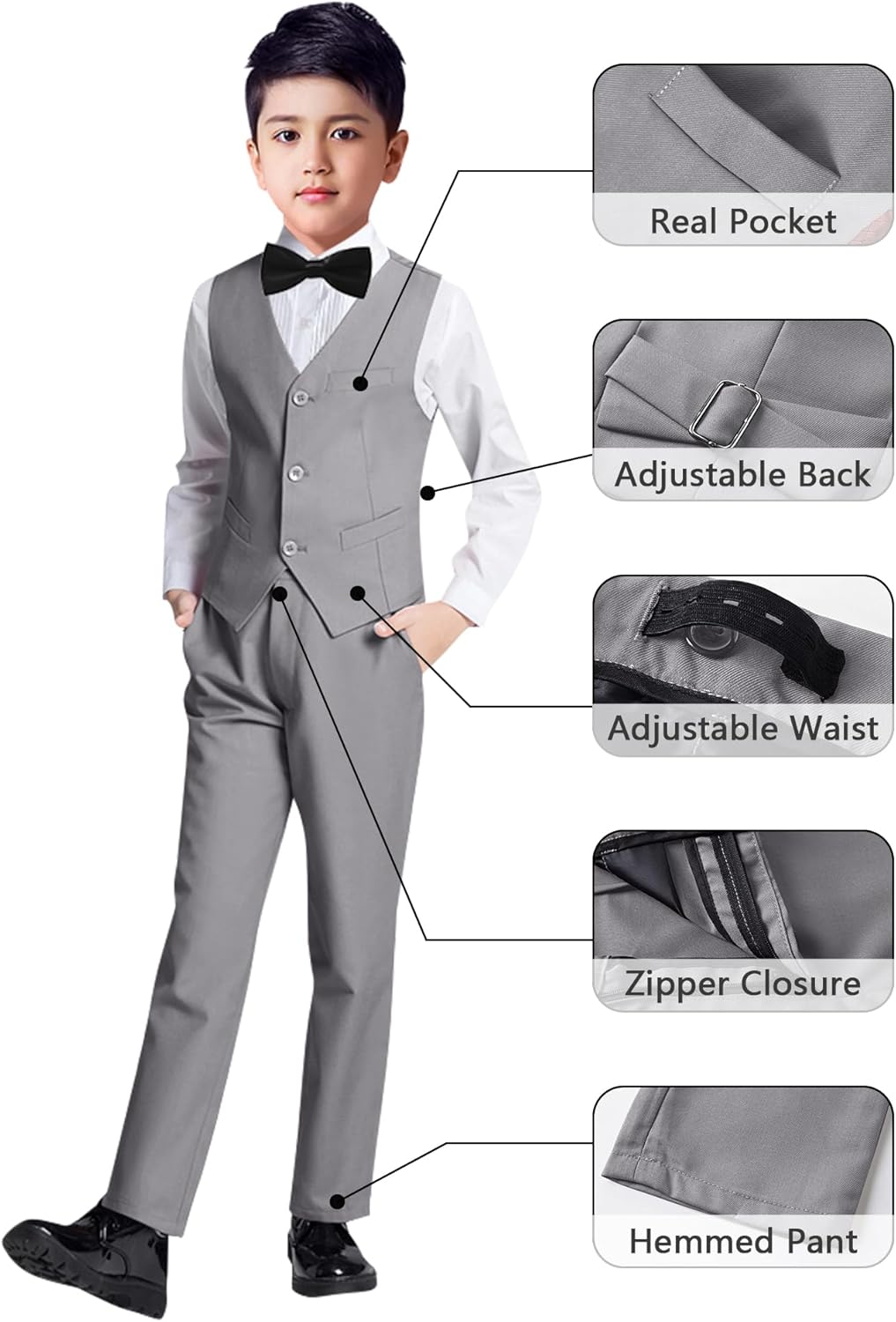 YuanLu Boys Suit Formal Wedding Ring Bearer Outfit 5 Piece Slim Fit