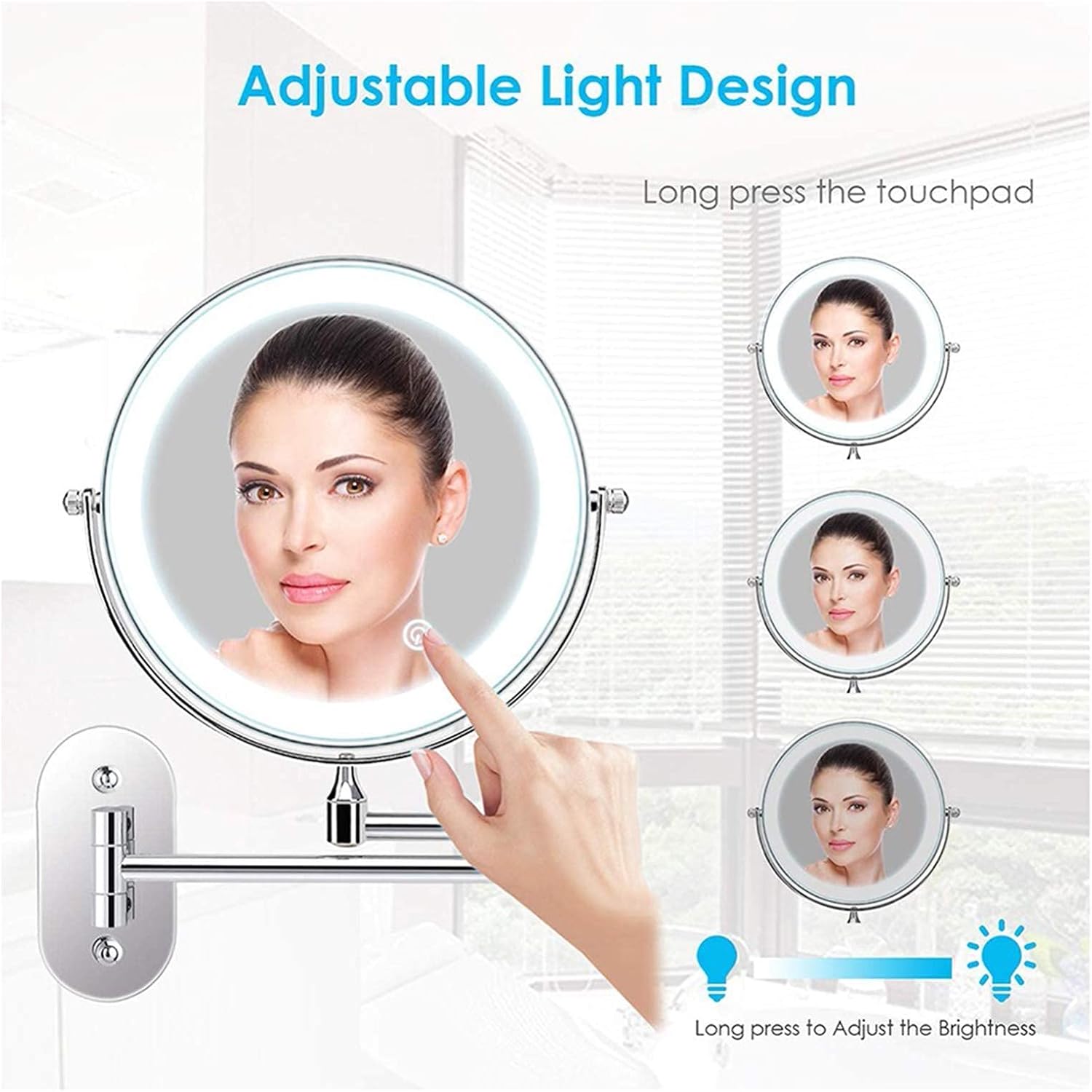 Wall-Mounted Shaving Mirror With 360 Swivel Foldable LED Light