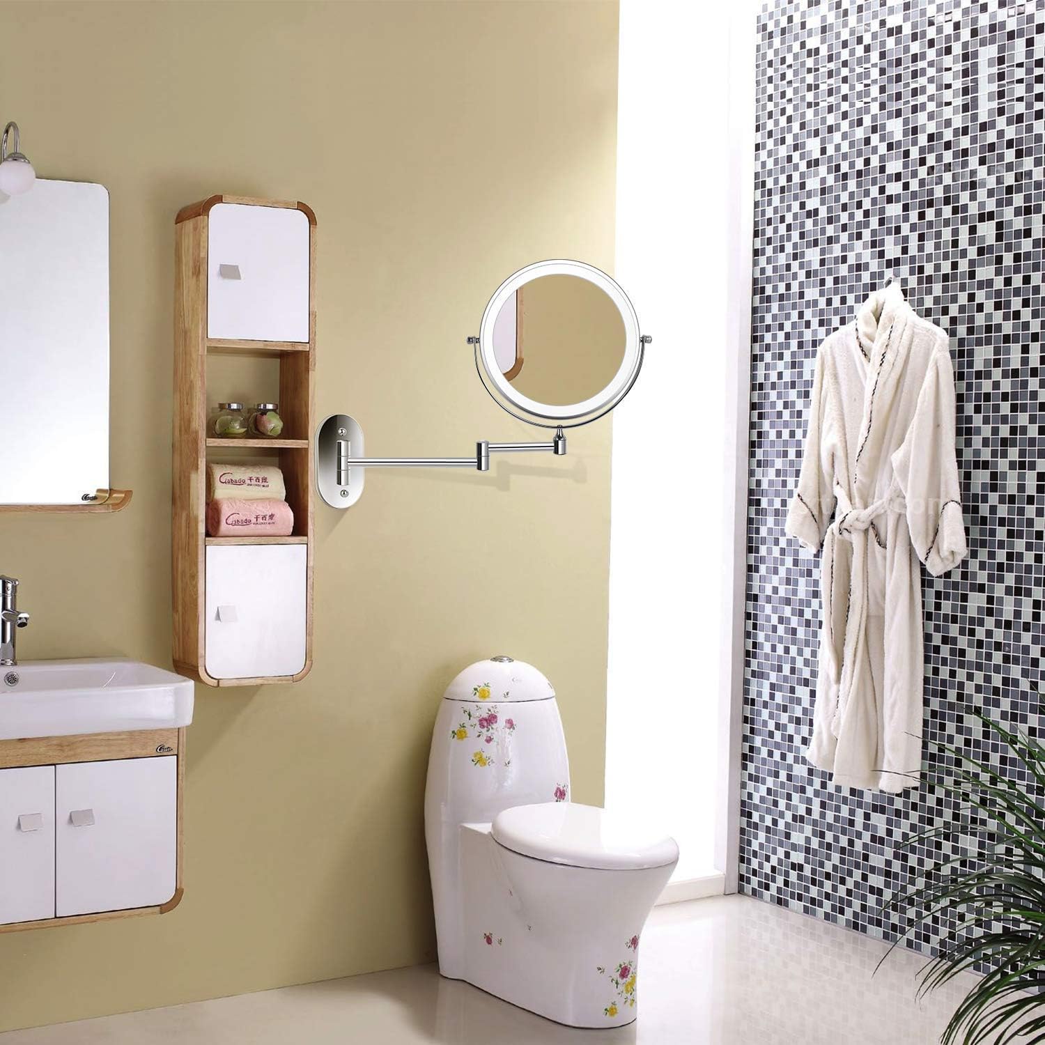 LCARY 360-Degree Rotating Wall-Mounted Makeup Mirror