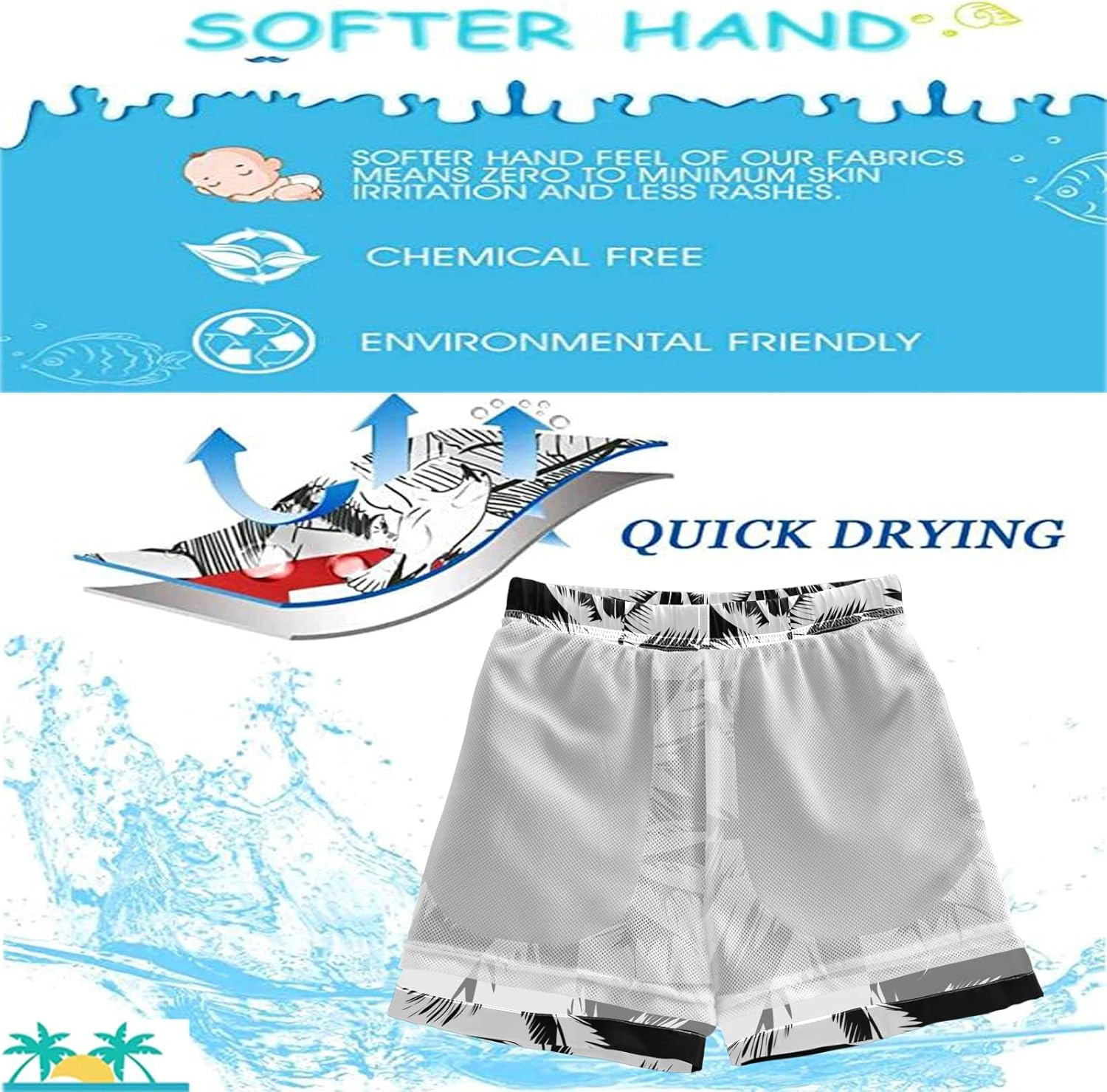 Visesunny Boys Surfing Board Shorts Quick-Dry Swim Trunks for Kids