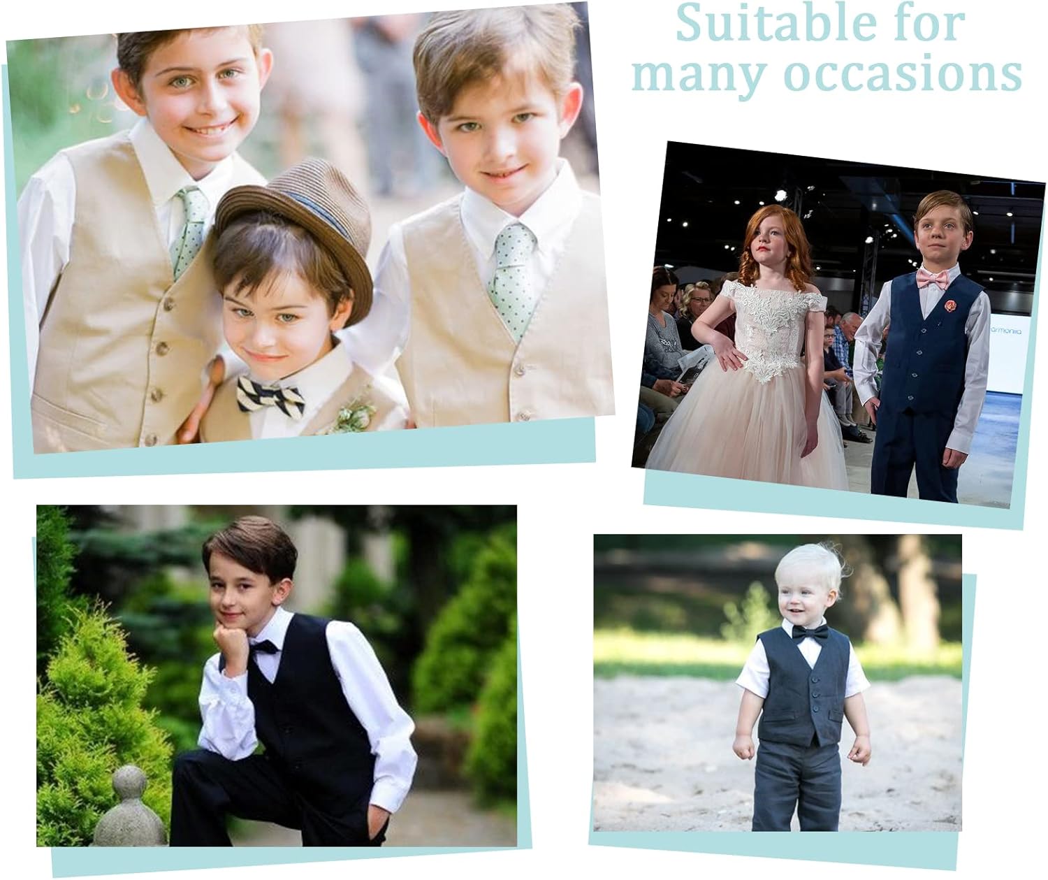 DOISPON Boys Slim Fit 4-Piece Formal Suit Set for Kids