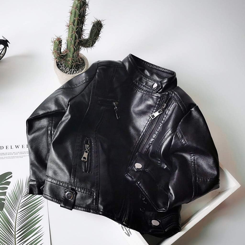 High-Quality Toddler Boys Girls Motorcycle PU Faux Leather Lapel Jackets