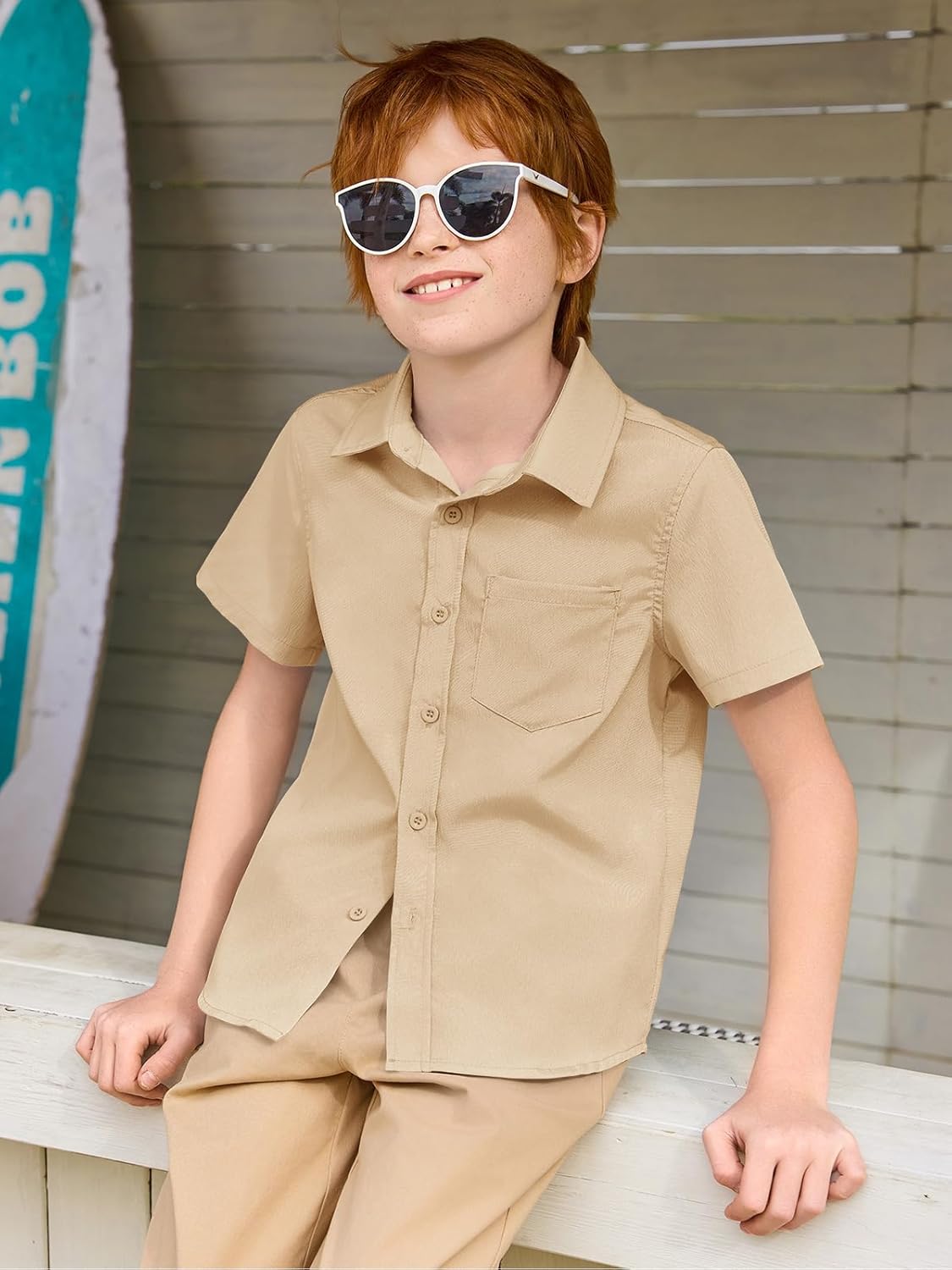 Haloumoning Boys Short Sleeve Button Down Shirts