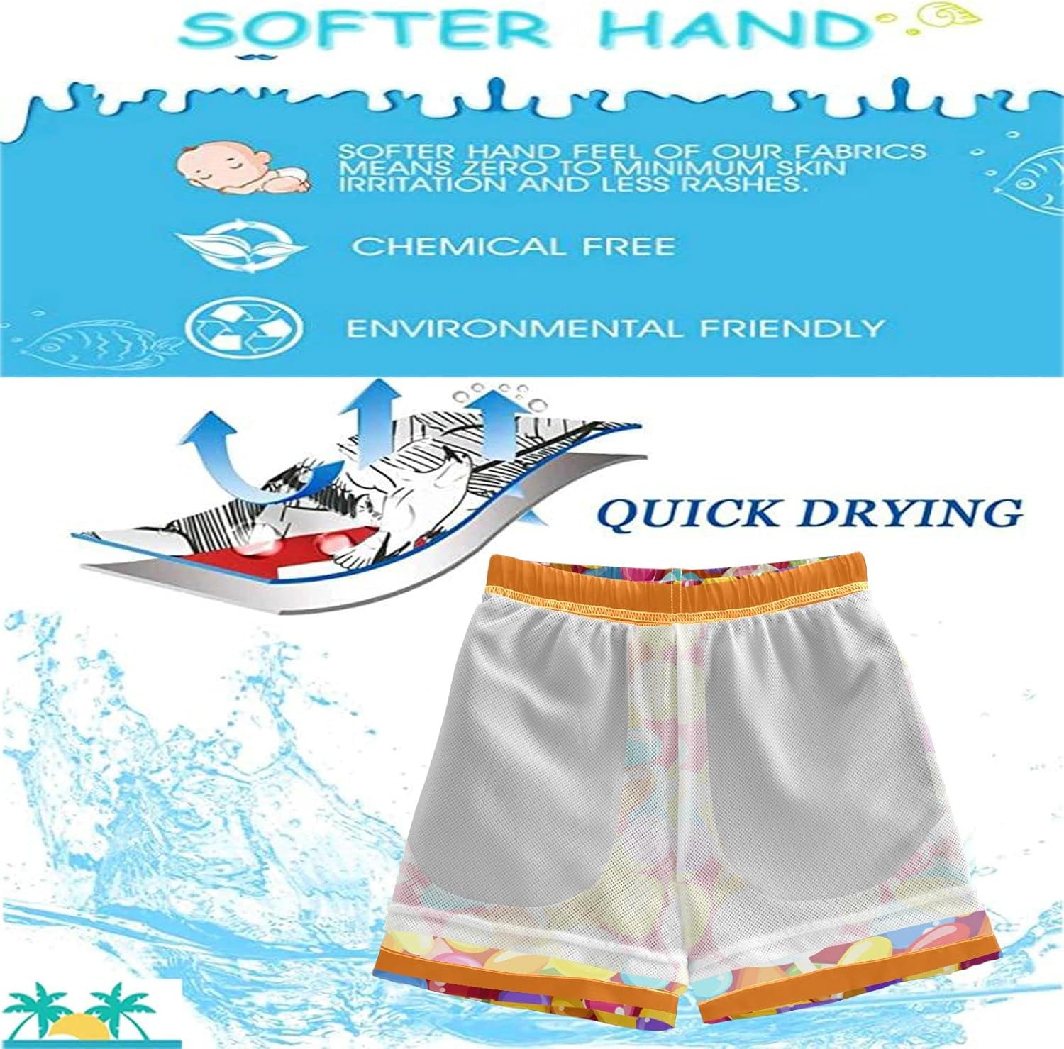 visesunny Funny Boys Swim Trunks Toddler Quick Dry Board Shorts