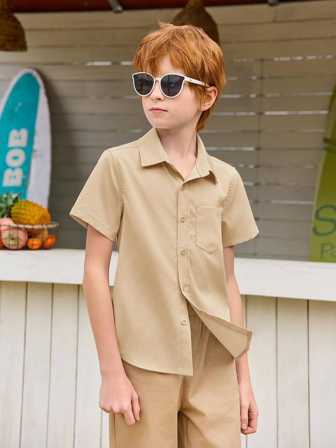 Haloumoning Boys Short Sleeve Button Down Shirts